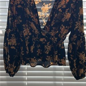 Floral Wrap Blouse - Black and Gold